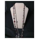 Multi-Strand Silver Chain Necklace with Mixed Beads