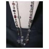 Multi-Strand Silver Chain Necklace with Mixed Beads