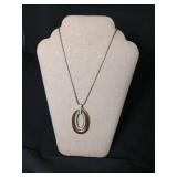 Two-Tone Oval Pendant Necklace