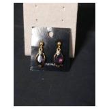 Purple Crystal Drop Earrings with Gold Accents