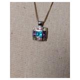 Multi-Gemstone Square Pendant Necklace