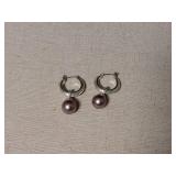 Sterling Silver Earring Set with Pearl and Amethyst Drops