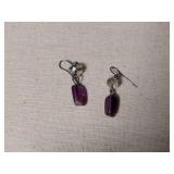 Sterling Silver Earring Set with Pearl and Amethyst Drops