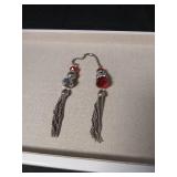 Red Crystal and Silver Chain Tassel