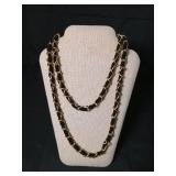 Gold-Tone Chain with Black Leather Weave Necklace