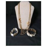 1960s Gold Tone Jewelry Set with Amber Crystals