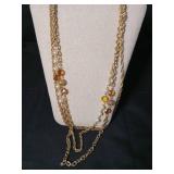 1960s Gold Tone Jewelry Set with Amber Crystals