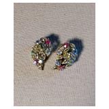 Multi-Color Crystal Leaf Design Necklace and Earrings