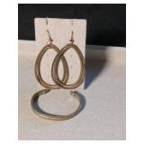 Gold Tone Teardrop Hoop Earrings and Bracelet Set