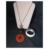 Modern Jewelry Set - Red Jasper Donut Pendant & Geometric Bangle