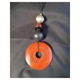 Modern Jewelry Set - Red Jasper Donut Pendant & Geometric Bangle