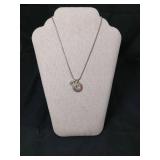 Silver Chain Necklace with Heart Charm and Peace Symbol