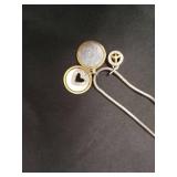 Silver Chain Necklace with Heart Charm and Peace Symbol