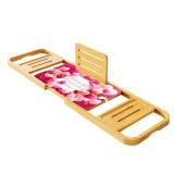 Premium Bathtub Tray Caddy - Expandable Bath Caddy Tray - Adjustable Bamboo Bath Caddy Tub Table - Unique House Warming Gifts New Home - Heart Shaped Rose Pattern