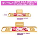 Premium Bathtub Tray Caddy - Expandable Bath Caddy Tray - Adjustable Bamboo Bath Caddy Tub Table - Unique House Warming Gifts New Home - Heart Shaped Rose Pattern
