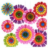 Outus Fall Flower Hanging Decorations Fall Paper Fans Classroom Ceiling Wall Decor Colorful Bloom Paper Fan for Wedding Birthday Thanksgiving Birthday Party Supplies (Spring Flower)