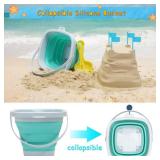 RACPNEL Beach Toys Sand Set for Kids, Collapsible Bucket and Shovels with Mesh Bag, Molds, Flags, Sandbox Kids Toddlers, Travel (Tavel Size)