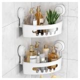 LEVERLOC Corner Shower Caddy Suction Cup, shower shelves suction cup, 2 Pack Basket Powerful Bathroom, Waterproof & Oil-proof Organizer for Kitchen, No-Drilling Removable