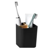 Bamboo Toothbrush Holder for Bathrooms, 3 Slots Toothbrush and Toothpaste Holder Bathroom Counter Organizer for Electric Toothbrushes, Floss, Razors - Black