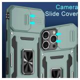 DEERLAMN Case for iPhone 16 Pro Max with Slide Camera Cover+Screen Protector (1 Pack), Rotated Ring Kickstand Military Grade Shockproof Protective Cover-Green