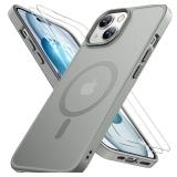 Miracase Magnetic for iPhone 15 Case (Compatible with MagSafe)ï¼with 2X Screen Protectorsï¼ Military-Grade Protection, Anti-Fingerprint Translucent Matte Phone Cover for iPhone 15 6.1 inch, Gr