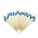 Minisland Sky Blue Pearl Cocktail Picks, 4.7 Inch Long Bamboo Fancy Toothpicks for Appetizers, Decorative Baby Shower Birthday Party Food Drink Garnish Fruit Kabob Skewer Sticks - MSL154