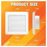 Funmit 4\" Dryer Vent Cover for Exterior Wall Vent Hood Outlet Airflow Dryer Air Vent with Screen Includes 4 Screw for Easy Installation (White)