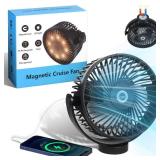 Magnetic Cruise Fan with 8000mAh Rechargeable Battery, LED Light, Timer&Power Output, Magnetically Sticks on Cabin Ceilings and Walls, Ship Approved Cabin Air Circulator