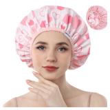 Years Calm Shower Caps For Women Reusable Waterproofï¼Pattern And Solid Color Dual-Layer Design For Dual-Layer Usableï¼Protects Hair In Shower, Spa, Cooking, Clean & Travel (Pink, Extra Large)