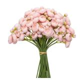 Meldel 32Pcs Ranunculus Artificial Flower, Faux Silk Mini Pink Ranunculus Flowers for DIY Bouquet, Bulk Fake Peony Wedding Filler Flowers for Centerpieces Arrangements Bridal Shower Decorations
