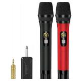 Wireless Microphones, Professional UHF Metal Dual Handheld Cordless Dynamic Mic System with Rechargeable Receiver, 1/4\" Output, 160ft Range, Auto Connect for Karaoke, Party Singing, Church, Speech, D