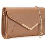 DEXMAY Women Envelope Clutch Faux Saffiano Leather Evening Handbag Foldover Clutch Bag Formal Dressy Purse Brown