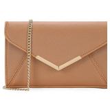 DEXMAY Women Envelope Clutch Faux Saffiano Leather Evening Handbag Foldover Clutch Bag Formal Dressy Purse Brown