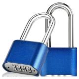 Faburo Combination Lock, 4-Digit Heavy Duty Combo Lock, Combination Padlock Weather-Resistant Heavy Duty Combo Locks for Outdoor Fence, Locker, Sheds, Gym, Gate Hasps (Long Shackle) (2pcs-Blue)