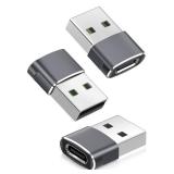 Basesailor USB to USB C Adapter for iPhone 17 Pro Max,16 e 15 Charger Adapter 3Pack,USBC Female to USBA Male,Type C Converter for Apple Watch iWatch S11 SE,AirPods Pro 3,iPad mini Air,Samsung S25 S24