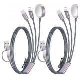 2Pack Multi Charging Cable Cord for Travel Vacation Essentials,Apple Watch Charger,iPhone 17 Charger,[3-in-2] USB A/Type C/Lightning Cable for iWatch,iPhone 17-11,Xbox Series X&S,Airpods,Home,Office