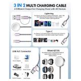 2Pack Multi Charging Cable Cord for Travel Vacation Essentials,Apple Watch Charger,iPhone 17 Charger,[3-in-2] USB A/Type C/Lightning Cable for iWatch,iPhone 17-11,Xbox Series X&S,Airpods,Home,Office