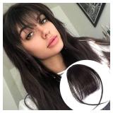 BOGSEA Clip in Bangs Real Human Hair Bangs Hair Clip with Temples Hairpieces for Women Natural Looking Fringe Hair Extension for Daily Wear(Wispy Bangs, (Brown Black))