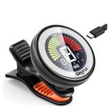 Guitar Tuner Clip on Rechargeable, Clip On Tuner with Super Bright Display Rotates 360-degrees with Guitar Ukulele Violin and Chromatic Tuning Modes for Professional Beginners