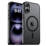 SUPFINE Magnetic for iPhone 16 Case (Compatible with MagSafe) (Military Grade Drop Protection) Translucent Matte Shockproof with Anti-Fingerprint Phone Cover,Black