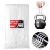 REZOSY White Zip Ties 12 Inch 100 Pack Clear Tensile Strength 50 lbs UV Resistant Industrial Cable Ties Self Locking Zipties Wire Ties Wrap Indoor Outdoor Use for Fence Garage Camping