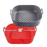 Golden Associate Silicone Liners Square for Air Fryer, 2 Pcs Non-stick Food-grade Reusable Basket Silicone Pot Baking Tray Airfryer Accessories, Top Size 10 inches, Bottom Size 9 inches