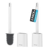 MR.SIGA Toilet Brush and Holder Set, Wall Mounted Toilet Bowl Brush, Compact Toilet Scrub Brush with Holder for Bathroom, White, 2 Pack
