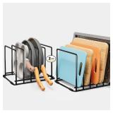 2-Pack Cutting Board Organizer, 5-Slot Steel Kitchen Storage Rack for Cutting Boards, Baking Trays, and Thin Pans - Compact Clutter-Free Solution