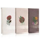 Hahafelt 3 Pack Boho Leaves Hand Towels for Bathroom 100% Cotton Embroidered Bathroom Towels 13.78 x 29.53 Inch Beach Hand Towels Absorbent Soft Cotton Towel(Beige,Bohemian Style)