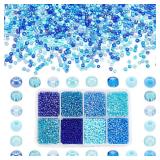 PH PandaHall 8000pcs 2mm Blue Seed Beads, Craft Glass Beads Pony Waist Bead 12/0 Mini Spacer Bead for Friendship Bracelet Making Summer Ocean Sea Seaside Beading Weaving