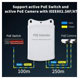 1 in 2 Out Outdoor Waterproof Poe Extender, 10/100Mbps, Extends 250m for Total Distance Up to 350m, IEEE802.3af/at for PoE Switch/Injector and Security POE Camera Over Cat5/6 Cable