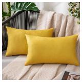 MIULEE Pack of 2 Decorative Outdoor Solid Waterproof Throw Pillow Covers Faux Linen Garden Farmhouse Cushion Cases for Summer Patio Tent Balcony Couch Sofa 20x12 Inch Yellow