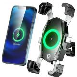Kewig Motorcycle Phone Mount with Qi 15W Wireless Charger & USB C 20W Fast Charging Port, One-Push Automatically Lock & Quick Release Handlebar Phone Holder for 4.0-6.9\" Phone