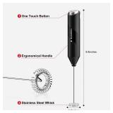 Bonsenkitchen Powerful Milk Frother for Coffee, Fast Handheld Drink Mixer with Stainless Steel Whisk, Battery Operated Hand Frother Stirrer Wand-Black